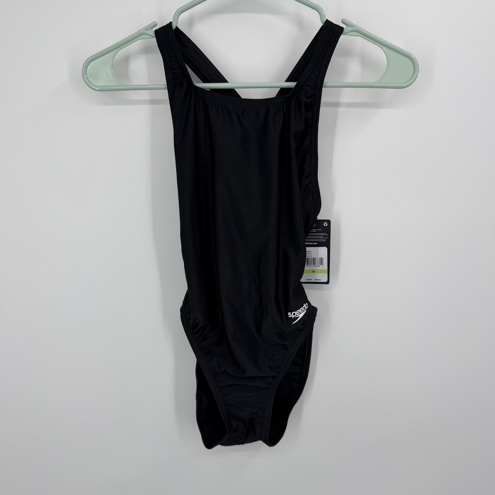 Speedo One Piece Swimsuit Women Size 30 Black Team Swim Competition